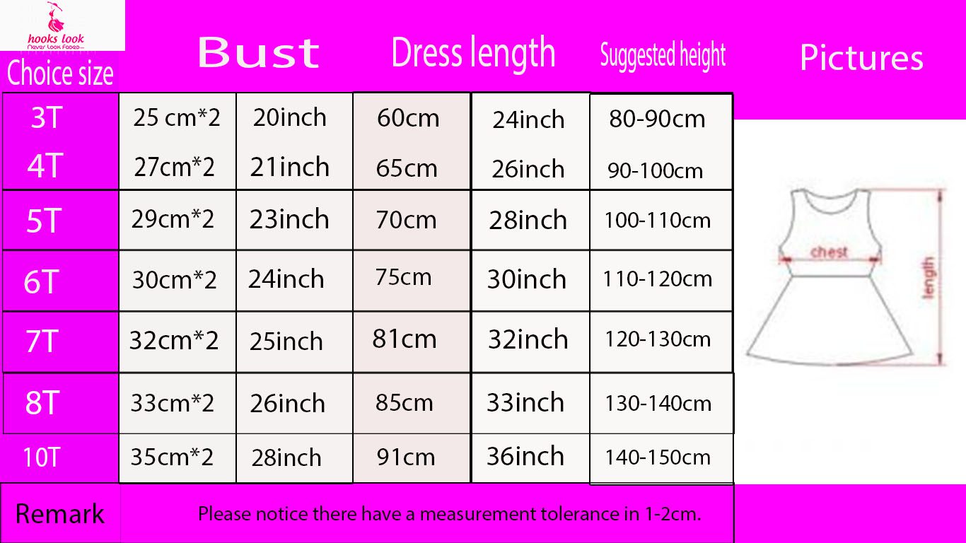 size chart Elsa Tutu Dress For Kids